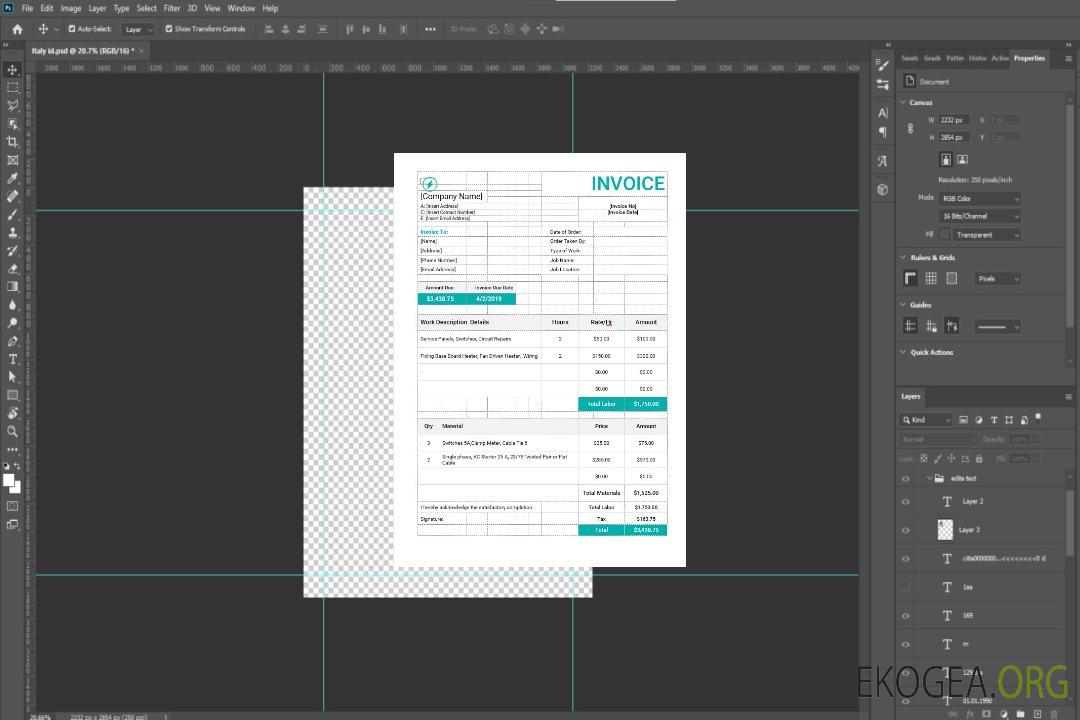 Modèle de facture de bon de travail électrique template